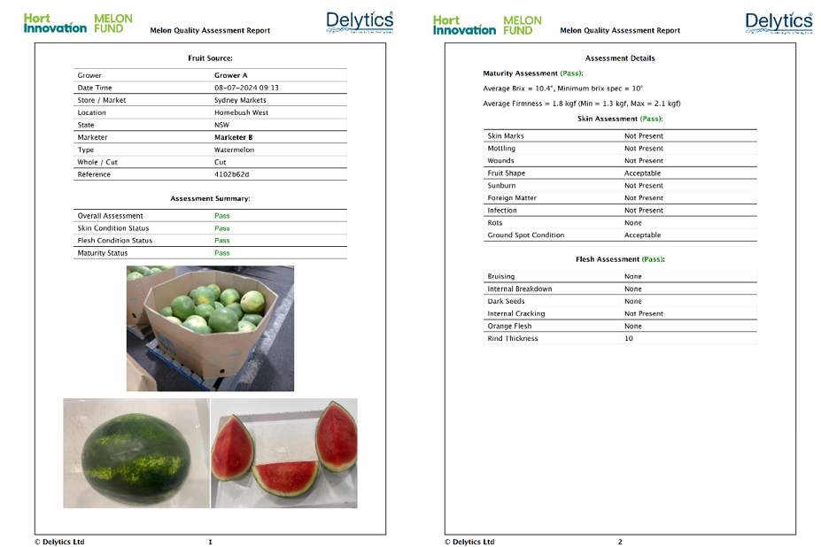 A sample report showing what retail monitoring data will be sent to growers.